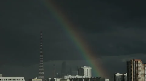 Rainbow over the city Stock Footage 53855044