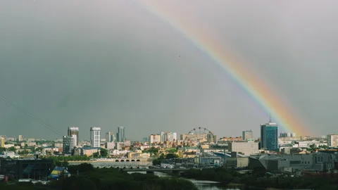 Rainbow over the city. Timelapse. Stock Footage 130814092