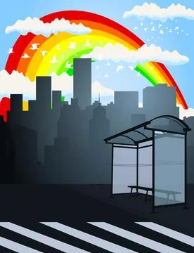 Rainbow over a city2 Foto stock