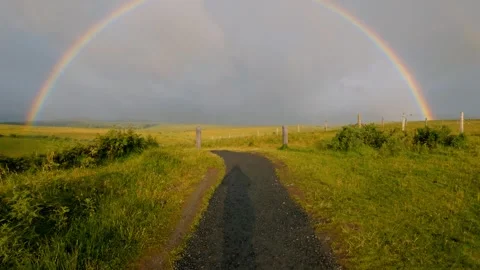 Rainbow Over Coastal Cliffs Near An Leth Allt Viewpoint on the Isle of Skye Stock Footage 341808329