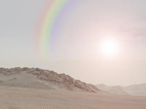 Rainbow over a desert landscape Stock Illustration