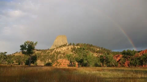 Rainbow Over Devils Tower, Wyoming Stock Footage 41607597