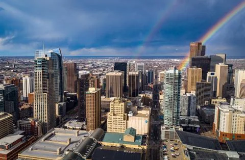 Rainbow over Downtown Denver Stock Photos