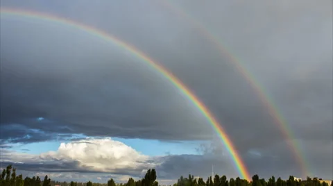 Rainbow Over the Forest. Time Lapse. Stock Footage 68371275