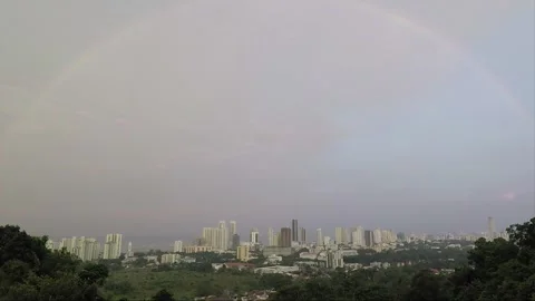 Rainbow over George Town, View from Hilltop Hindu Temple, Penang, Malaysia 스톡 동영상 323950488