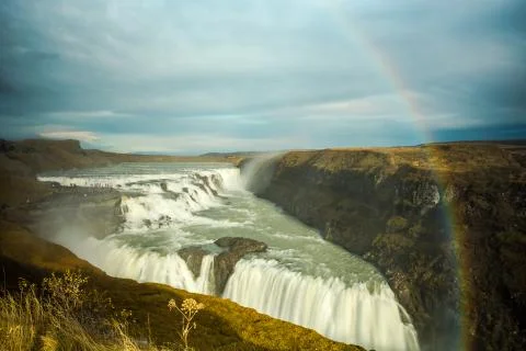 Rainbow Over The Gullfoss Stock Photos