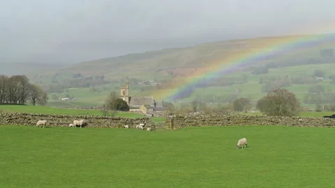 Rainbow over Hawes Stock Footage 296714778