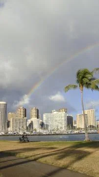 Rainbow over Honolulu Stock Photos