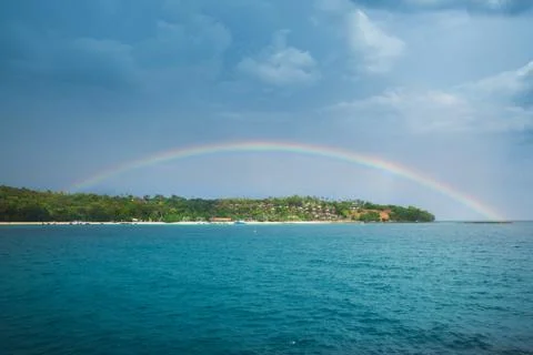 Rainbow over limestone cliffs around Phi-Phi island Stock Photos