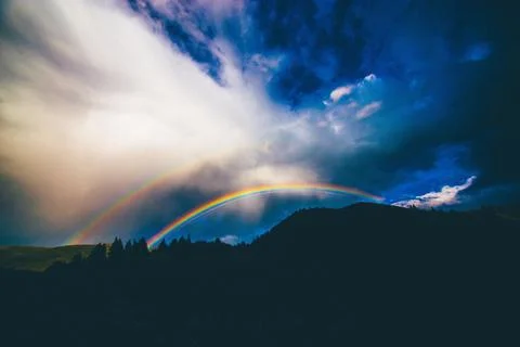 Rainbow Over Mountain Illustration Stock Photos