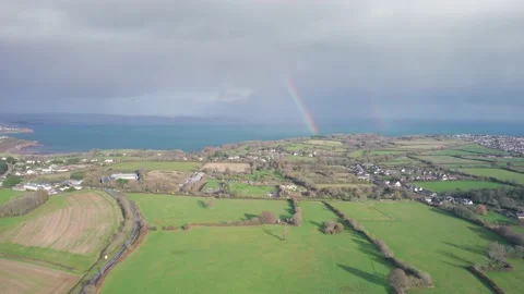 Rainbow over Paignton and Brixham from a drone, Devon, England Stock Footage 166590163