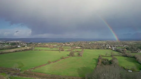 Rainbow over Paignton and Brixham from a drone, Devon, England Stock Footage 166598269