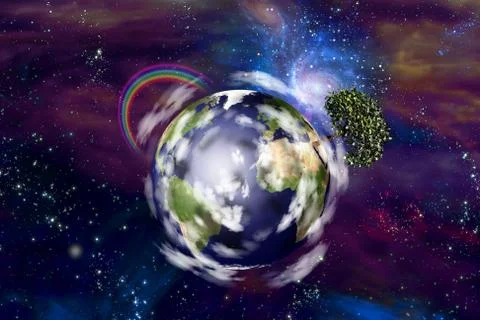 Rainbow over planet Earth Stock Illustration