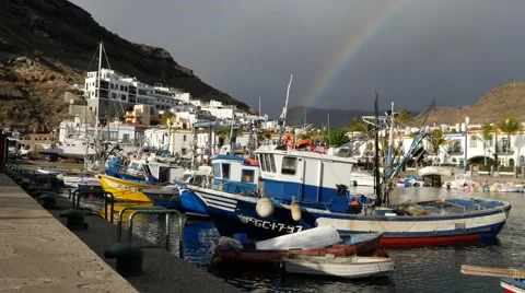 Rainbow over Puerto de Mogan, Gran Canaria. Stock Footage 67993250