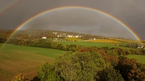 Rainbow over Rheingau area, Germany Stock Footage