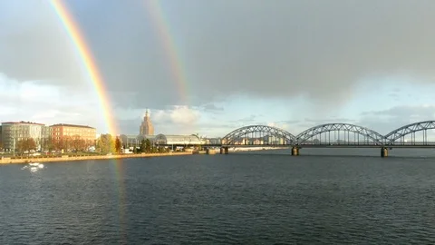 Rainbow over Riga Old Town 動画素材 97700818