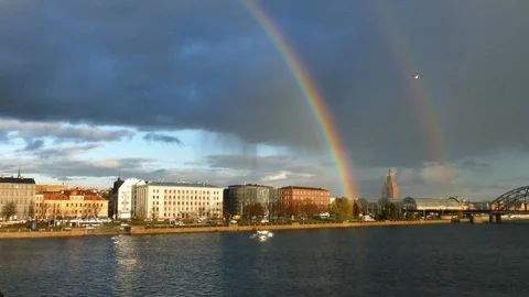 Rainbow over Riga Old Town Stock-Footage 97701019