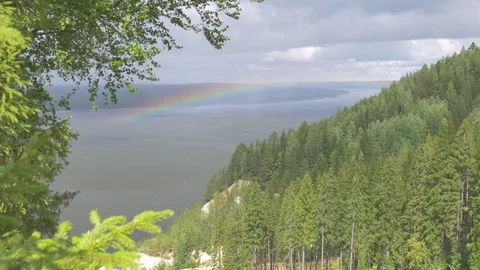 Rainbow over the river Stock Footage 81014552