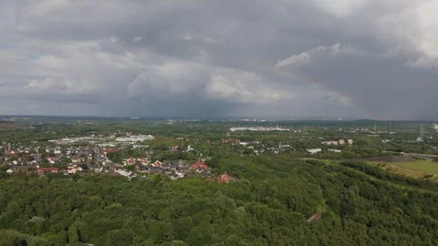 Rainbow Over a Ruhr Area Town Aerial Panorama Germany Europe 動画素材 336451820