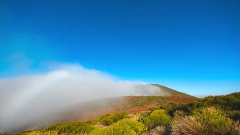 Rainbow Over Sea of Clouds Revealing Tenerife Observatory Timelapse 4K Stock-Footage 335018023