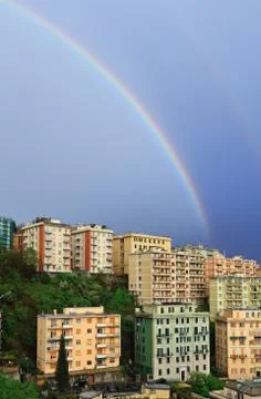 Rainbow over the town Stock Photos