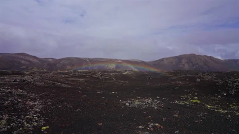 Rainbow Over Volcanic Lava Field Iceland Stock Footage 319698122