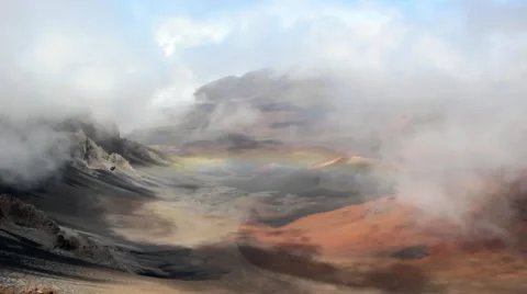 Rainbow over volcano crater Stock Footage 2669445