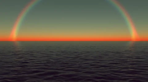 Rainbow over the water of the ocean in the evening. Loop background. Stock Footage 40552555