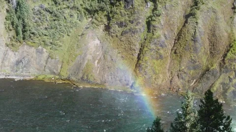 Rainbow Over Yellowstone River Canyon Landscape Stock Footage 330302557