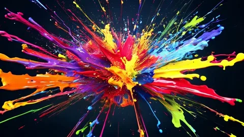 Rainbow paint blast streaks forward in kinetic waves Stock Footage 317215910