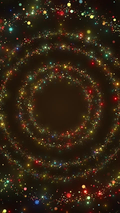 Rainbow particle vortex background circular glowing rings, colorful bokeh, and l Stock Footage 340419281