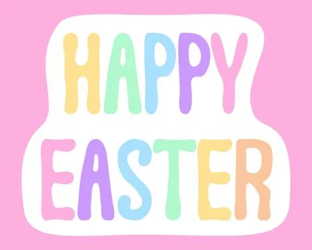 Rainbow Pastel Happy Easter Sticker with White Border Stock Illustration