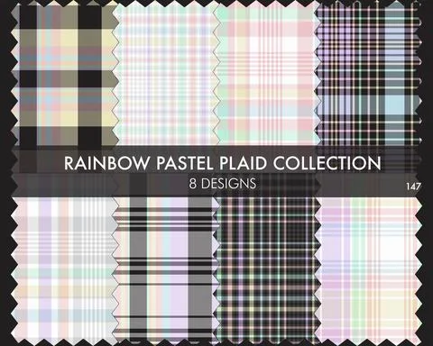 Rainbow Pastel Plaid Seamless Pattern Collection Stock Illustration