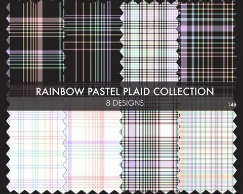 Rainbow Pastel Plaid Seamless Pattern Collection 库存插图