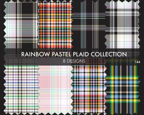 Rainbow Pastel Plaid Seamless Pattern Collection Stock Illustration