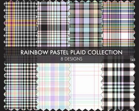 Rainbow Pastel Plaid Seamless Pattern Collection Stock Illustration