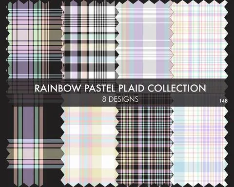 Rainbow Pastel Plaid Seamless Pattern Collection Stock Illustration