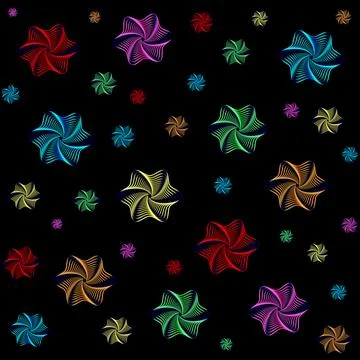 Rainbow pattern of abstract flower, arcs, stars on a white background, for .. Stock Illustration