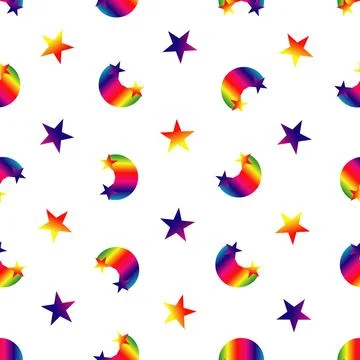 Rainbow pattern of bright stars and rainbows on a white background, illustr.. Stock Illustration