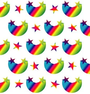 Rainbow pattern of bright stars and rainbows on a white background, illustrat Stock Illustration