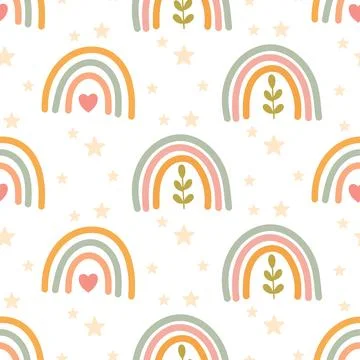Rainbow pattern with hearts and plants Stock Illustration