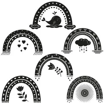 Rainbow pattern set, black stencil, vector illustration Stock Illustration