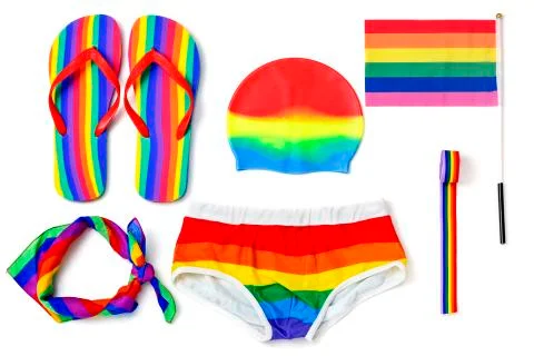Rainbow-patterned summer stuff Stock Photos