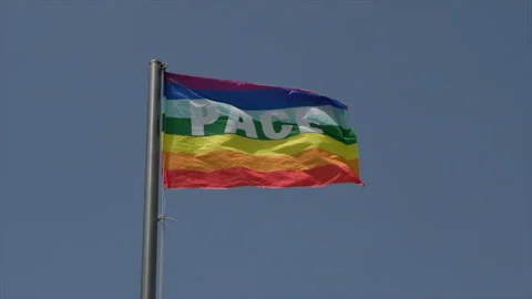 rainbow peace flag waving in the wind on... | Stock Video | Pond5