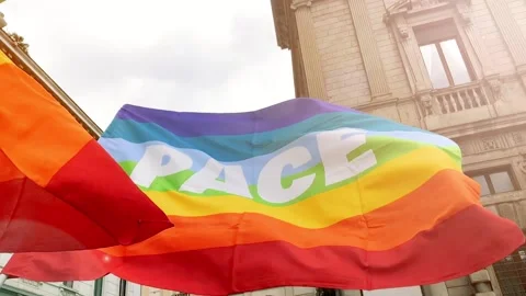Rainbow peace flags waving in slow motion Stock-Footage 186068287