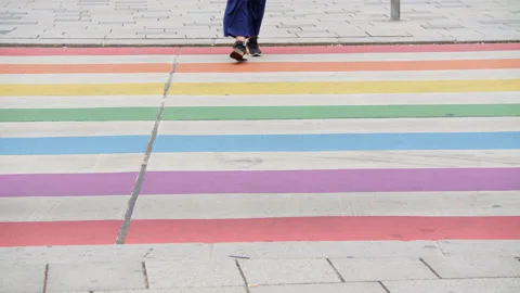 Rainbow Pedestrian  Area Stock Footage 165437678