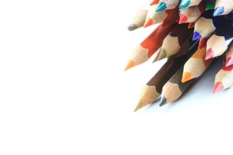 Rainbow pencil colors stack in group signify creativity. art multicultural an Stock Photos