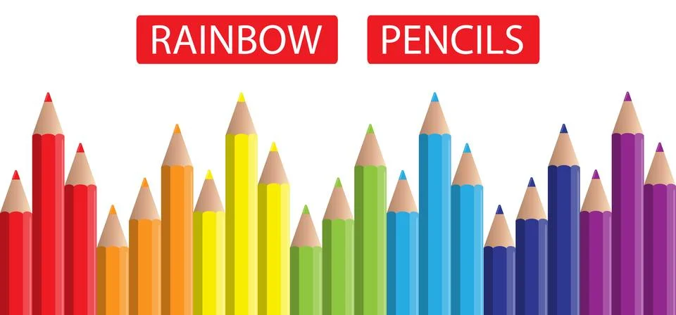 Rainbow pencils border banner vector flat illustration colorful school stat. Stock Illustration