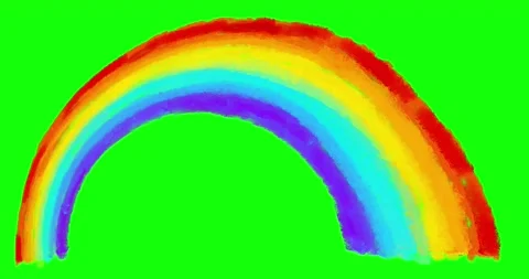 Rainbow perspective drawing animated element on green background Stock Footage 303888934