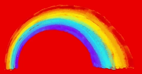 Rainbow perspective drawing animated element on red background Stock Footage 304406977